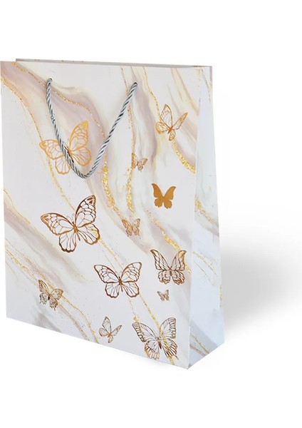 26X32 Lüks Karton Çanta Varak Baskılı -Kelebek Temalı- fırsatları