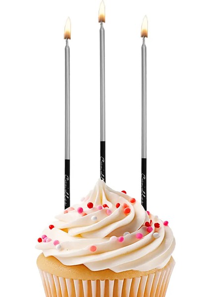 Metalik Siyah Gümüş Doğum Günü Mumu