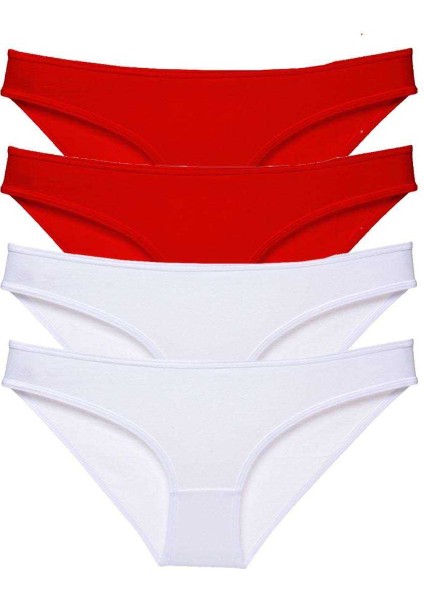 4 Adet Süper Eko Set Likralı Kadın Slip Külot Kırmızı Beyaz