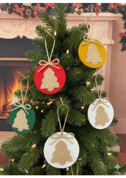 El Yapımı Yılbaşı Ağacı Süsü, Çam Ağacı Süsü, Noel Ağacı Süsü, 5'li Keçe Jüt Çam