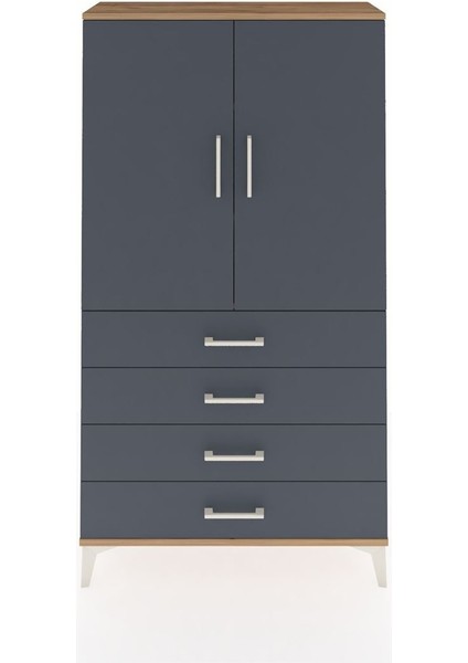 Arges Dolap 3 Raflı 4 Çekmeceli 2 Kapaklı 88X30X163 Çam-Antrasit