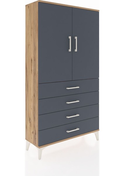 Arges Dolap 3 Raflı 4 Çekmeceli 2 Kapaklı 88X30X163 Çam-Antrasit fiyatları