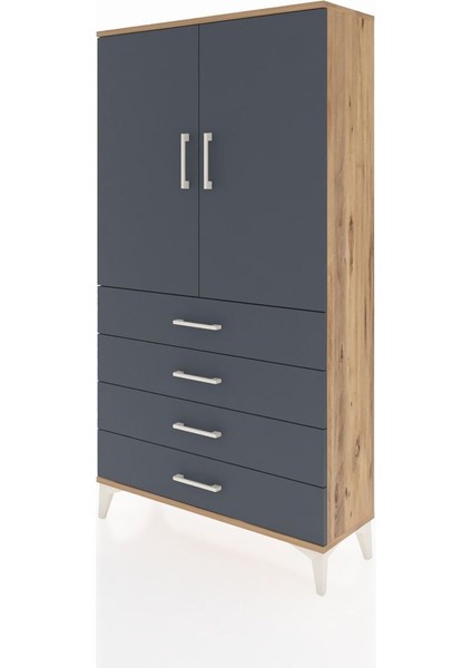 Arges Dolap 3 Raflı 4 Çekmeceli 2 Kapaklı 88X30X163 Çam-Antrasit modelleri