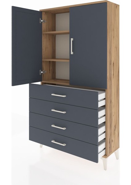 Arges Dolap 3 Raflı 4 Çekmeceli 2 Kapaklı 88X30X163 Çam-Antrasit fırsatları