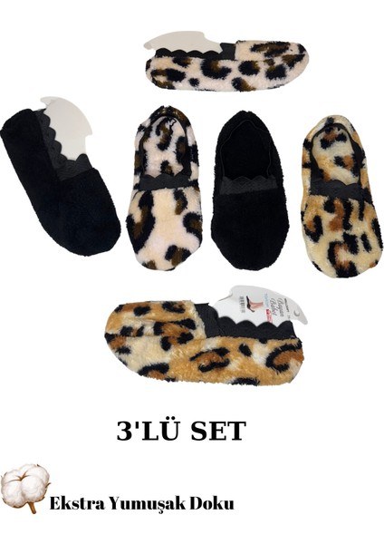 Peluş Ekstra Yumuşak 3'lü Kadın Ev Patiği Seti