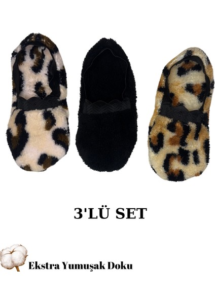 Peluş Ekstra Yumuşak 3'lü Kadın Ev Patiği Seti