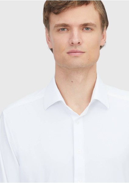 Beyaz Düz Regular Fit Dokuma Klasik Gömlek modelleri