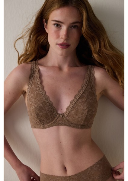 Açık Kahverengi Donna Dantelli Balenli Dolgusuz Toparlayıcı Sütyen