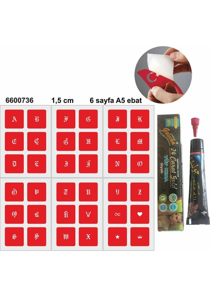 Gotik Sanatsal Harfler Hint Kınası ile Geçici Dövme Yapma Seti