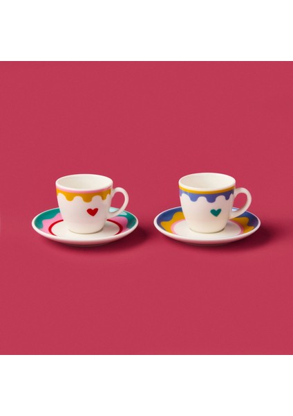 Kitchen Granny 4 Parça Porselen Fincan Takımı - Renkli / Sarı