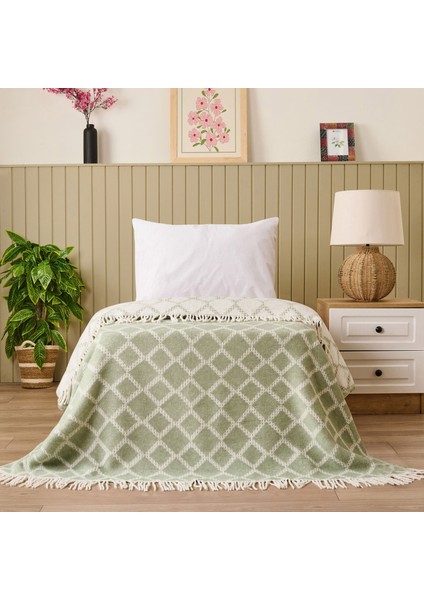 Soft Zivra Pamuklu Tek Kişilik Battaniye - Yeşil - 150X200 cm