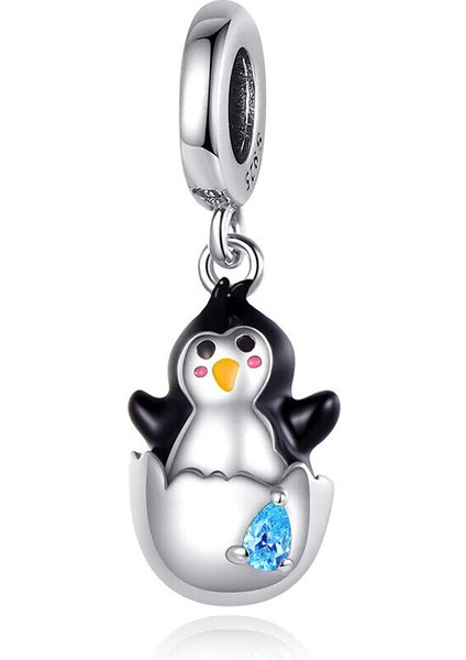 925 Ayar Gümüş Kutuptan Kalbe Yumurtadan Çıkan Sevimli Penguen Charm