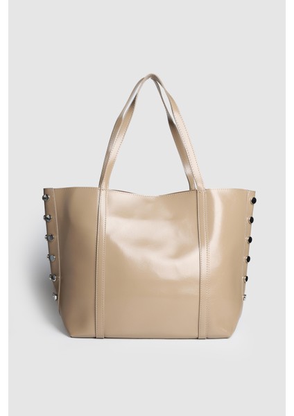 Lagraccio Paris Kadın Geme Zımba Detaylı Büyük Boy Omuz Çantası Kırışık Vizon fırsatları