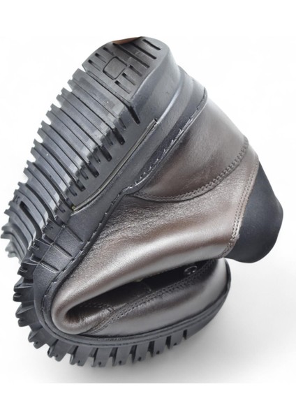 1988 Tam Ortopedik Siyah Hakiki Deri Kadın Bot Lastikli Fermuarlı Kışlık Anne Deri Bot