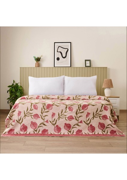 Soft Granate Pamuklu Çift Kişilik Battaniye - Ekru / Kırmızı - 200X220 cm