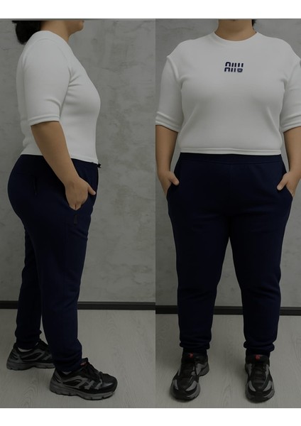 BSBYN-2310 Büyük Beden Kemer Paça Ribana Bayan Eşofman