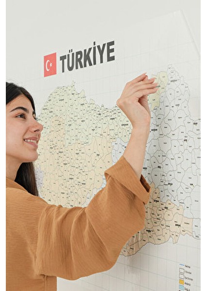 70x150 cm Türkiye Haritası Il-Ilçeler Haritası Detaylı Renkli Tasarım