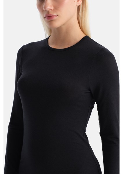 Siyah 5019KC Modal Kaşmir Bisiklet Yaka Uzun Kollu Üst indirimleri