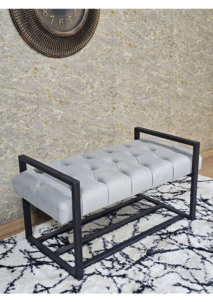 Siyah Boyalı Metal 80 cm Puf Bench - Antre Puf - Hol Bench - Puf - Oturak - Bench Gri Renk 90 x 45 Boyut/ebat