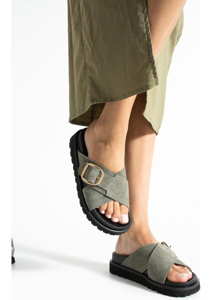 Tekstil-Nappa Hafif Comfort Kadın Haki Terlik 25Y-1484 fiyatları