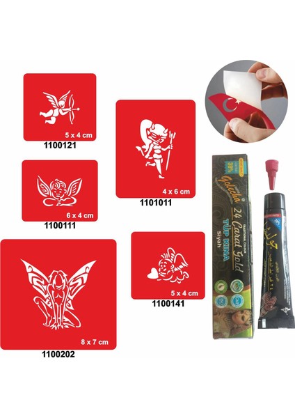 Melek ve Kanat Desenleri Kına ile Geçici Dövme Yapma Seti