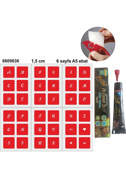 El Yazısı Harfler Hint Kınası ile Geçici Dövme Yapma Seti