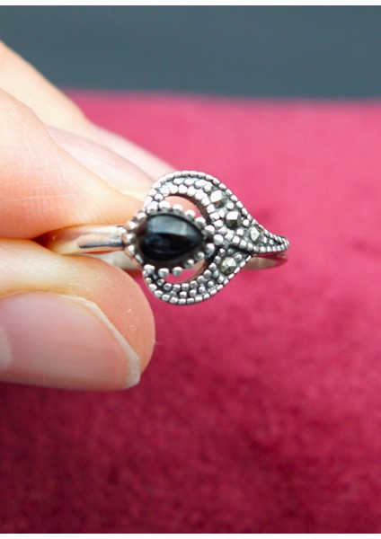 925 Ayar Kadın Gümüş Oltu Taşı Yüzük SY00055 modelleri