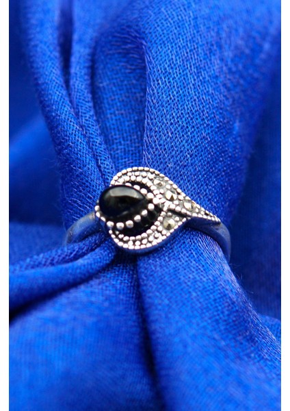 925 Ayar Kadın Gümüş Oltu Taşı Yüzük SY00055 fırsatları