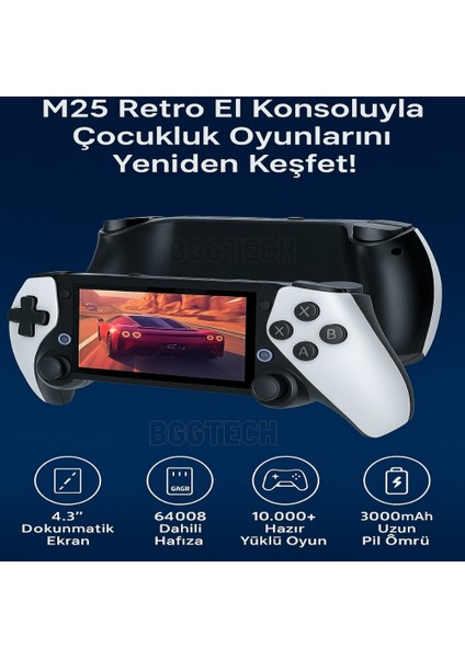 M25 Retro El Konsolu 4.3" Dokunmatik, 64GB, 10000+ Oyun, 3000MAH Batarya