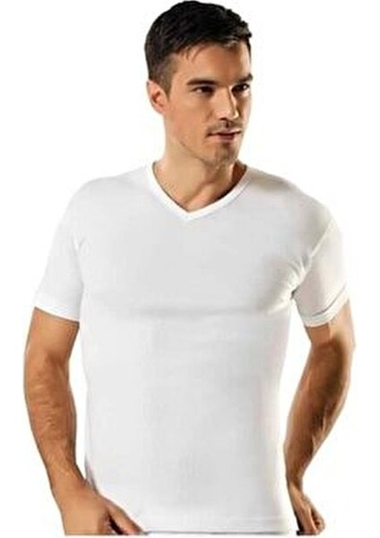 Erkek Beyaz Ribana V Yaka Fanila - 6'lı Paket modelleri
