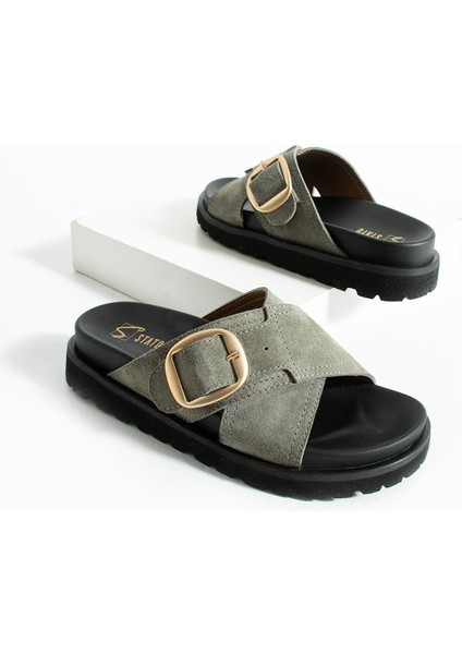 Tekstil-Nappa Hafif Comfort Kadın Haki Terlik 25Y-1484 indirimleri