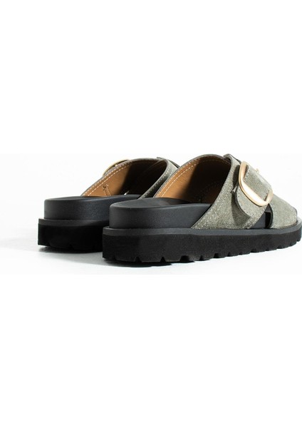 Tekstil-Nappa Hafif Comfort Kadın Haki Terlik 25Y-1484