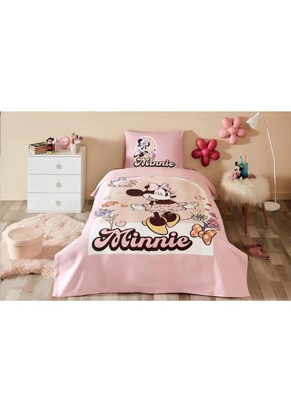 Tek Kişilik Ranforce Nevresim Takımı Disney Minnie Garden Pembe