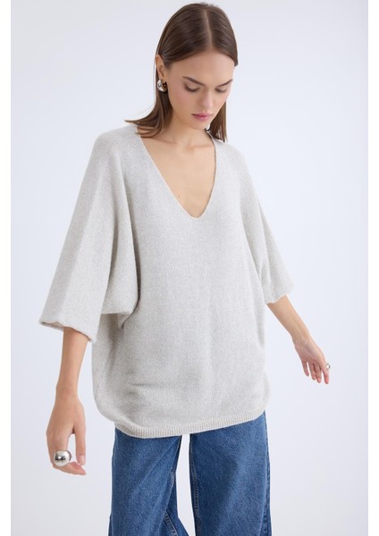 V Yaka Yarım Kol Simli Salaş Bluz fırsatları