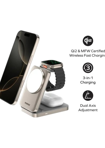 UD36L 1-Charge Q.port 3-In-1 Katlanabilir Qi2 15W Manyetik Kablosuz Şarj Standı - Titanyum fiyatları
