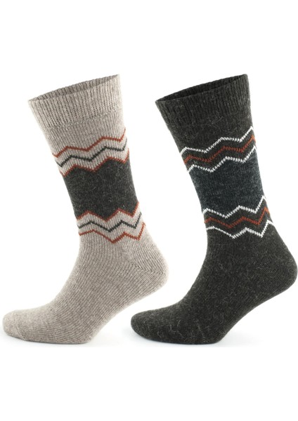 Alpaka Yünlü Zikzak Desenli Termal Kışlık Çorap 3099