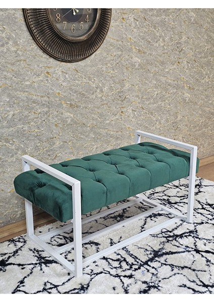Beyaz Boyalı Metal 80 cm Puf Bench - Antre Puf - Hol Bench - Puf - Oturak - Bench Yeşil Renk 90 x 45 Boyut/ebat