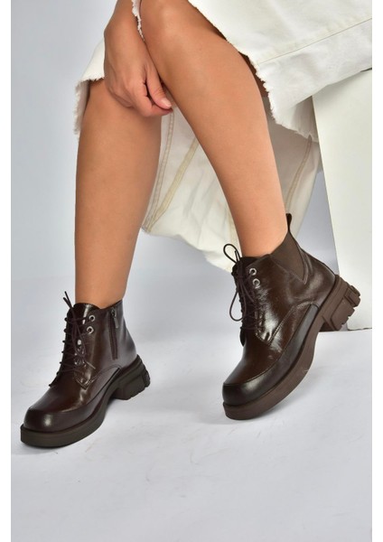 V312400309 Kahverengi Kalın Tabanlı Bağcıklı Kadın Bot modelleri