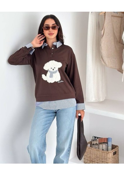 Garnili Ayıcık Nakışlı Sweatshirt