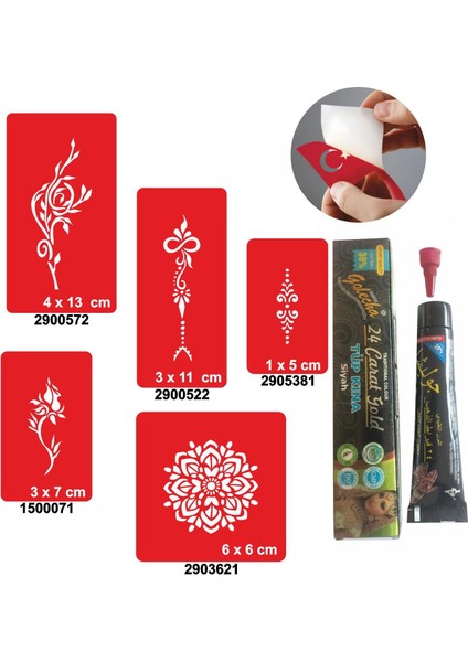 Çiçekli Desenler Kına ile Geçici Dövme Yapma Seti