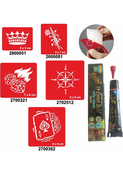 Rota ve Şans Desenleri Hint Kınası ile Geçici Dövme Yapma Seti