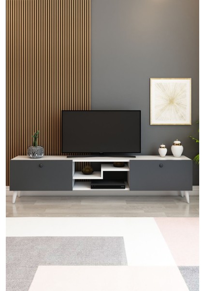 Model Z 150 cm Tv Ünitesi – Dekoratif Raflı Televizyon Ünitesi Iki Kapaklı Modern Tv Sehpası | Televizyon Konsolu