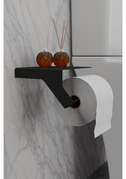 Poligon Serisi Raflı Telefon Standlı Metal Tuvalet Kağıtlığı - Mat Siyah fiyatları