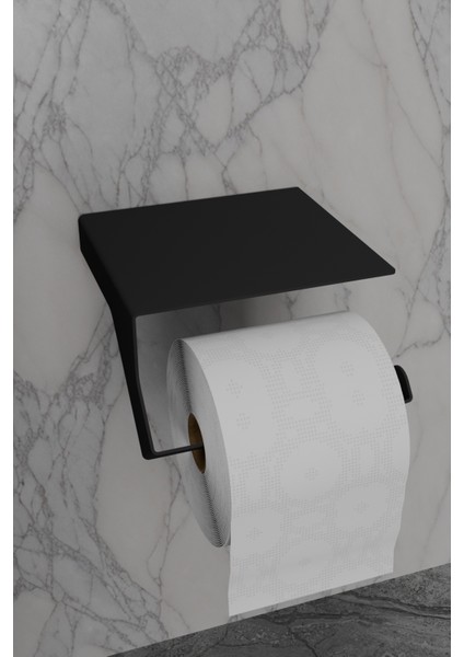 Poligon Serisi Raflı Telefon Standlı Metal Tuvalet Kağıtlığı - Mat Siyah fırsatları