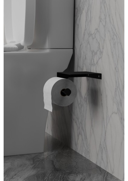 Poligon Serisi Raflı Telefon Standlı Metal Tuvalet Kağıtlığı - Mat Siyah indirimleri