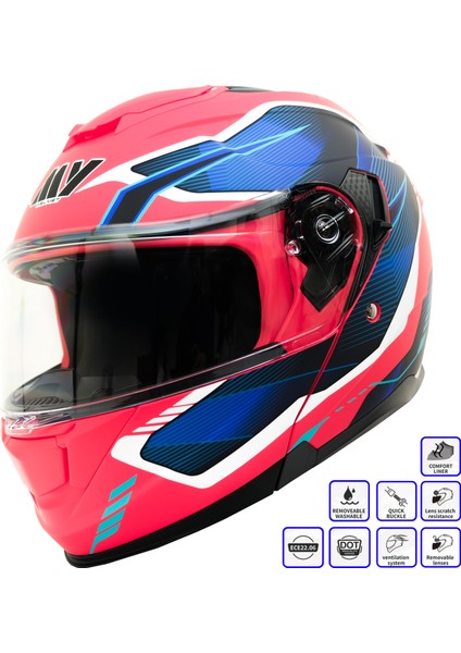 Gp My Helmet MKS002-RBW Güneş Vizörlü Şeffaf Çene Açılır Motosiklet Kaskı L