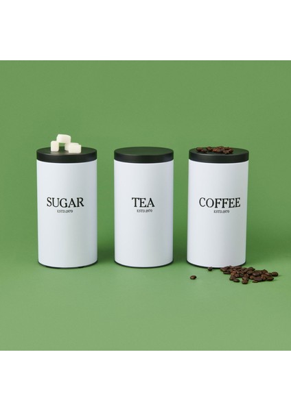 Metal 3'lü Saklama Kabı - Beyaz / Siyah
