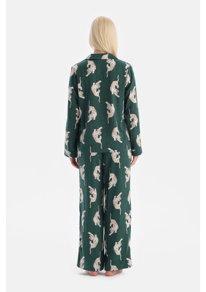 Koyu Yeşil Leopar Desenli Saten Pantolon fiyatları