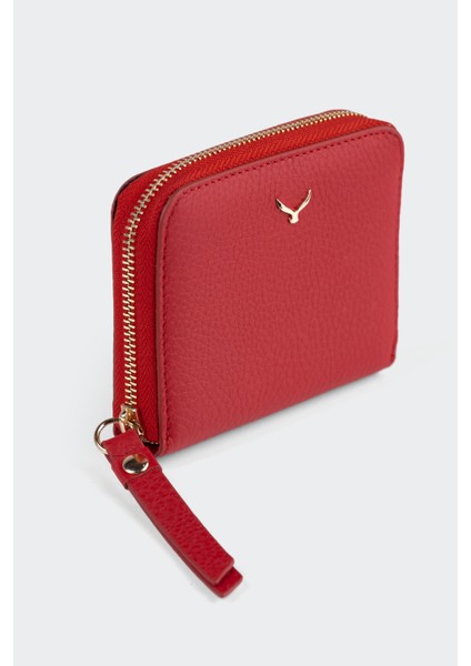 Hakiki Deri, El Yapımı, Kadın Cüzdan, Fermuarlı, 4 Kart Yuvası, 5108 Kırmızı modelleri