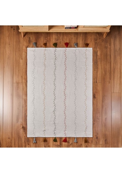 Soft Püsküllü Kilim - Ekru - 120X180 cm